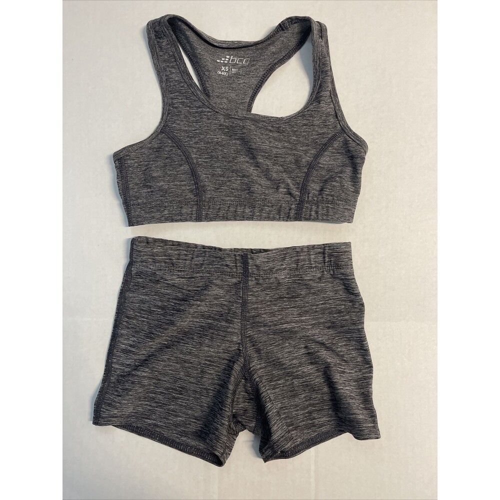 BCG Sports Active Wear Gray Sports Bra And Shorts Set - Girls Size XS (6-6x)